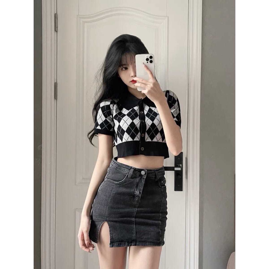 Korean Cardigan Rajut Wanita Kotak Kotak Polo Premium Atasan