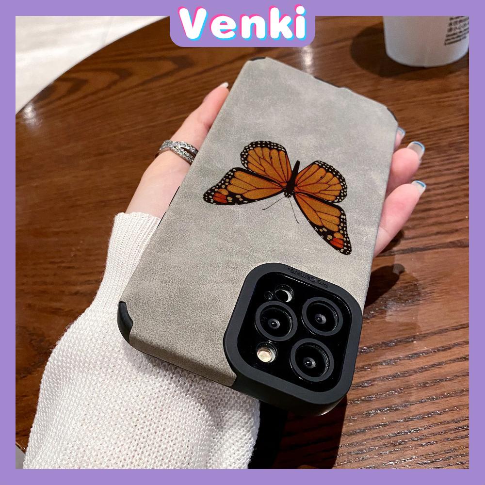 VENKI - Untuk iPhone 11 Case Leather Pupil Suede Cover Soft Shockproof Case Camera Simple Yellow Butterfly Kompatibel dengan iPhone 14 13 Pro max 12 Pro max xr xs 7Plus 8Plus