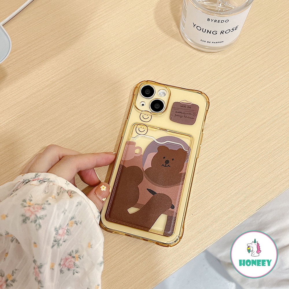 Case Beruang Coklat Kartun Lucu Untuk Iphone14 13 12 Pro Max Casing iPhone 11 Pro Max XR X XS Max8 7 14 Plus Dompet Tutup Belakang