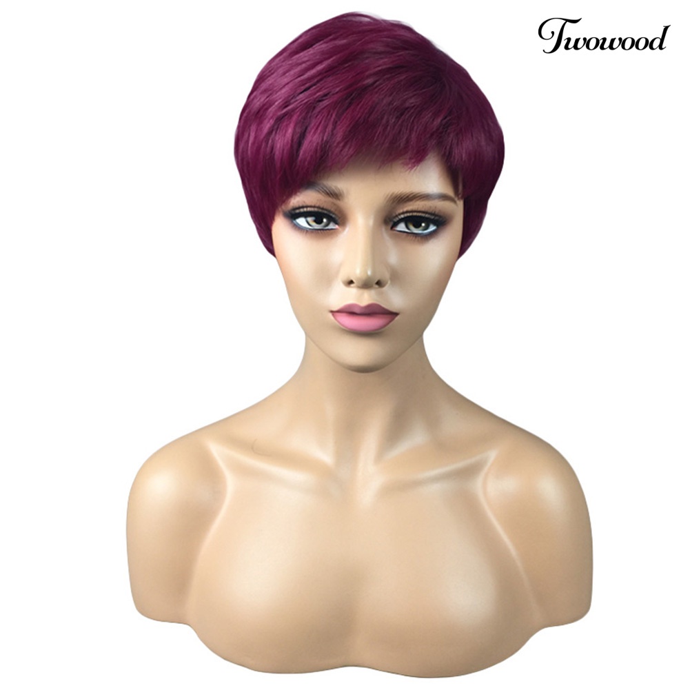 Twowood Fashion Anggur Merah Sintetis Wig Pendek Wanita Menawan Pesta Cosplay Sopak