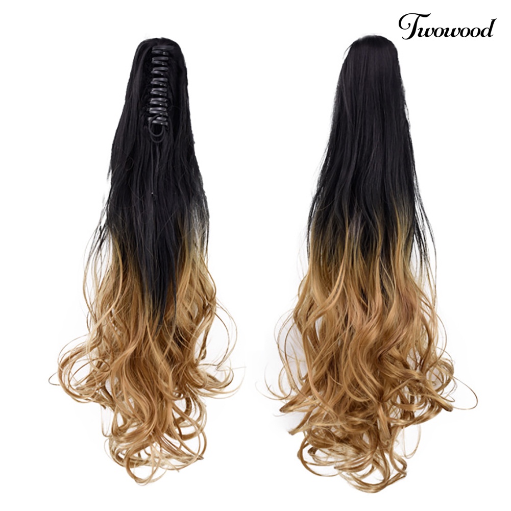 Twowood Wanita Panjang Keriting Serat Sintetis Tahan Panas Wig Ponytail Extension Rambut