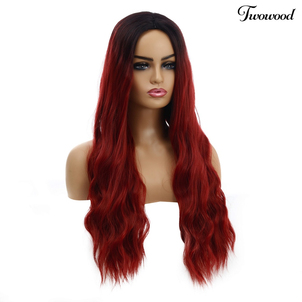 Twowood Wanita Gradiasi Warna Pusat Parting Panjang Keriting Wig Rambut Palsu Cosplay Sopak