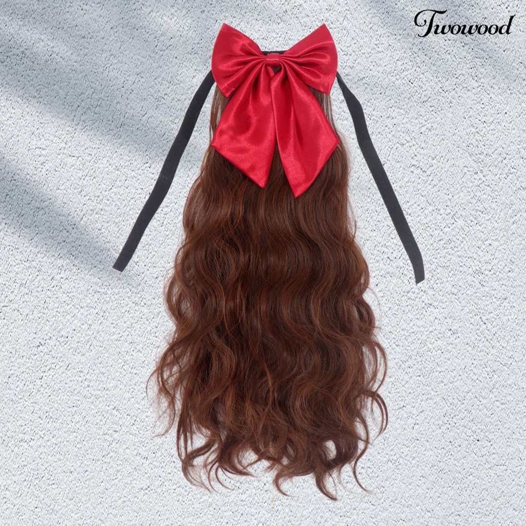 Twowood Wig Ekor Kuda Memperbaiki Elastisitas Tertinggi Alat Kecantikan Perempuan Wig Busur Keriting Panjang Untuk Gadis