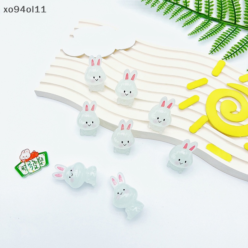 Xo 2Pcs Ornamen Kelinci Putih Bercahaya Kartun Bunny Doll Micro Landscape Dekorasi Rumah Boneka Miniatur Mainan OL