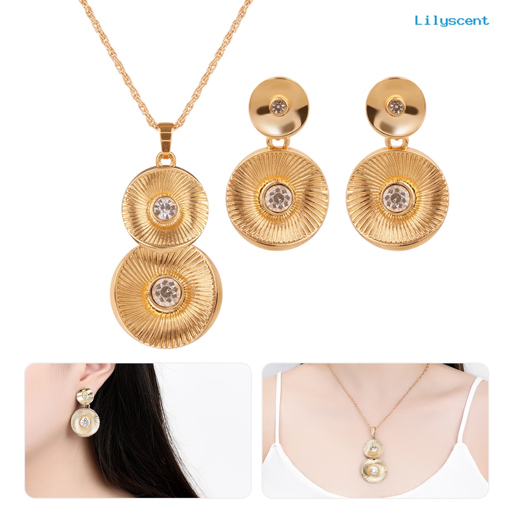 [LS]1 Set Perhiasan Set Geometris Retro Electroplating High Gloss Kristal Imitasi Dress Up Nikel Bebas Pengantin Pernikahan Kalung Anting Set Perhiasan Aksesori