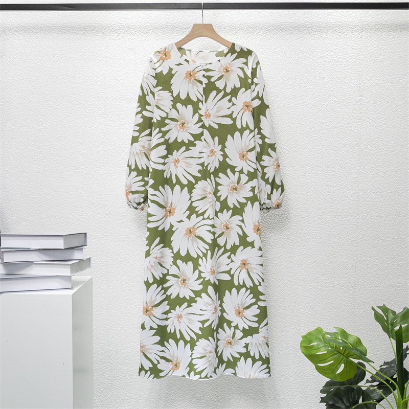 gaun bunga maxi panjang dengan ritsleting dan saku dress