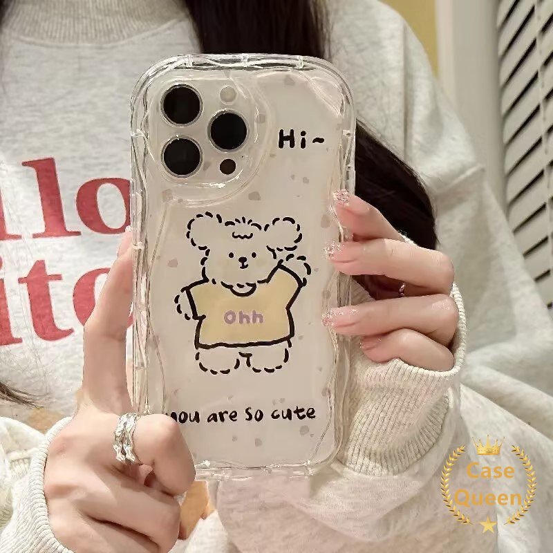 Casing Pasangan Smiley Lucu 3D Wavy Curved Edge Untuk Redmi A1 10C A2 9C NFC 9T 9 9A 10 10A Note 10s 9 11s 11 12 8 10 Pro Max 10Pro POCO M3 Kartun Badut Hewan Kecil Beruang Bebek Cover