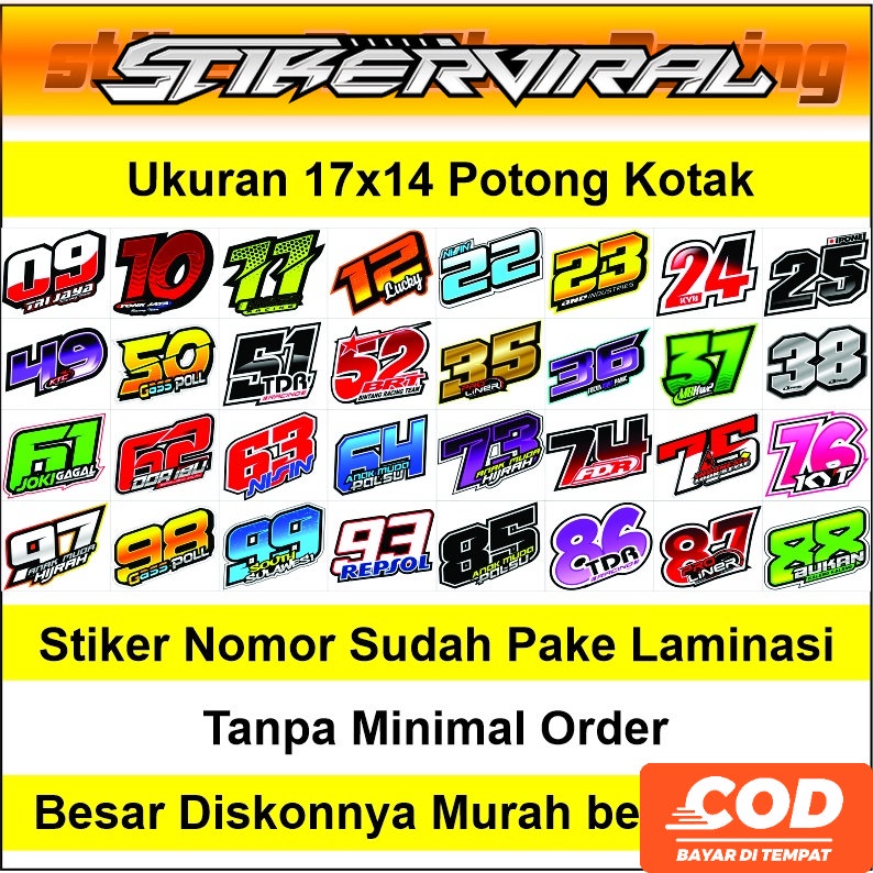 Stiker Nomor Star Sticker Decal Racing Start Request Costum Water Proof Anti Air Awet Tahan Lama