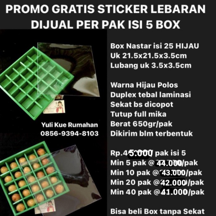 

[SC] Box Nastar HIJAU⁣ Uk 21.5x21.5x3.5cm⁣ - Isi 25 -3.5x3.5