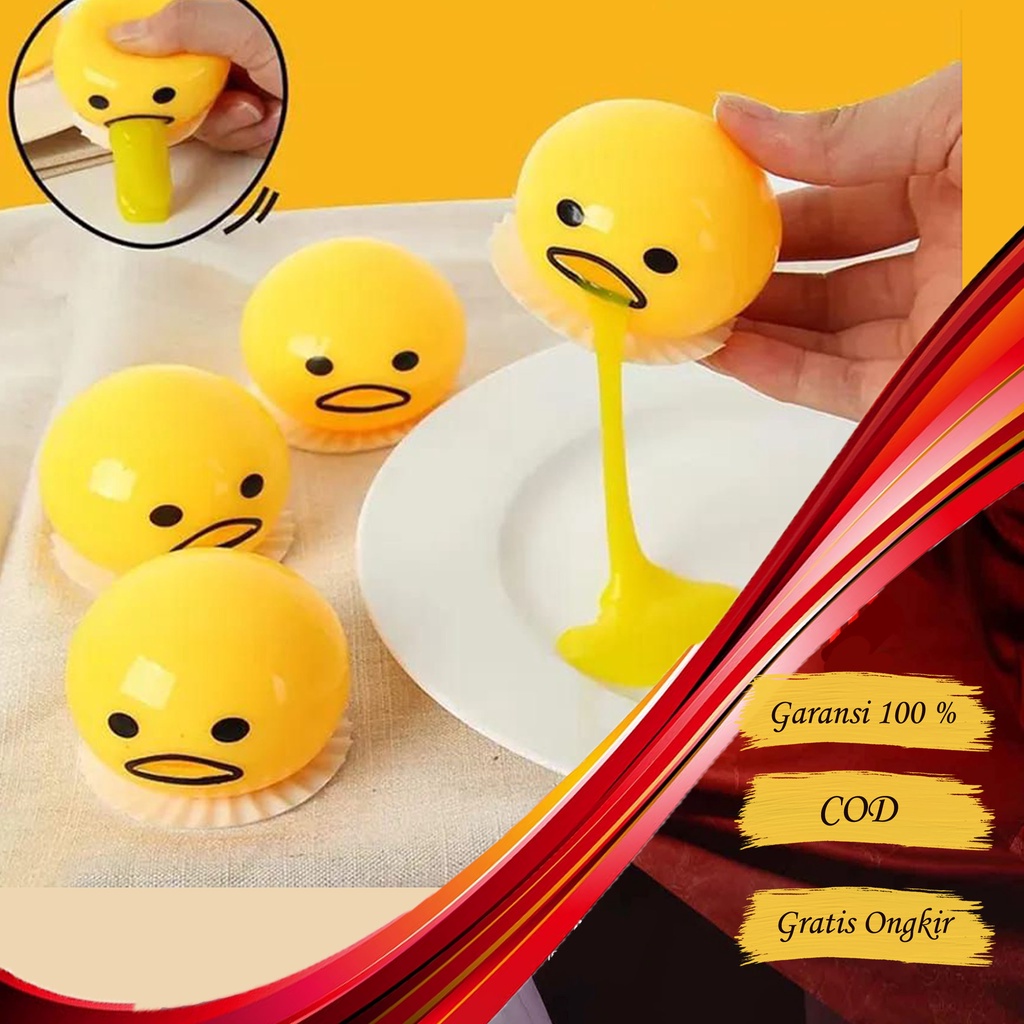 Mainan Squishy Muntah – AC 110 – Gudetama Bola Emoji Bisa Memuntahkan Slime Lucu Motif Kartun Viral