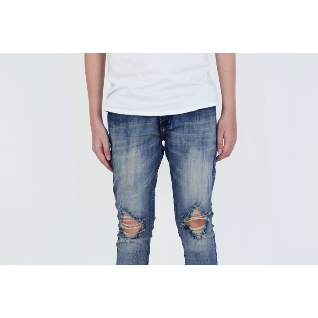 Weird Jeans - Dirty Blue M06 - Celana Jeans Pria Sobek Skinny Slimfit Ripped Jeans Stretch