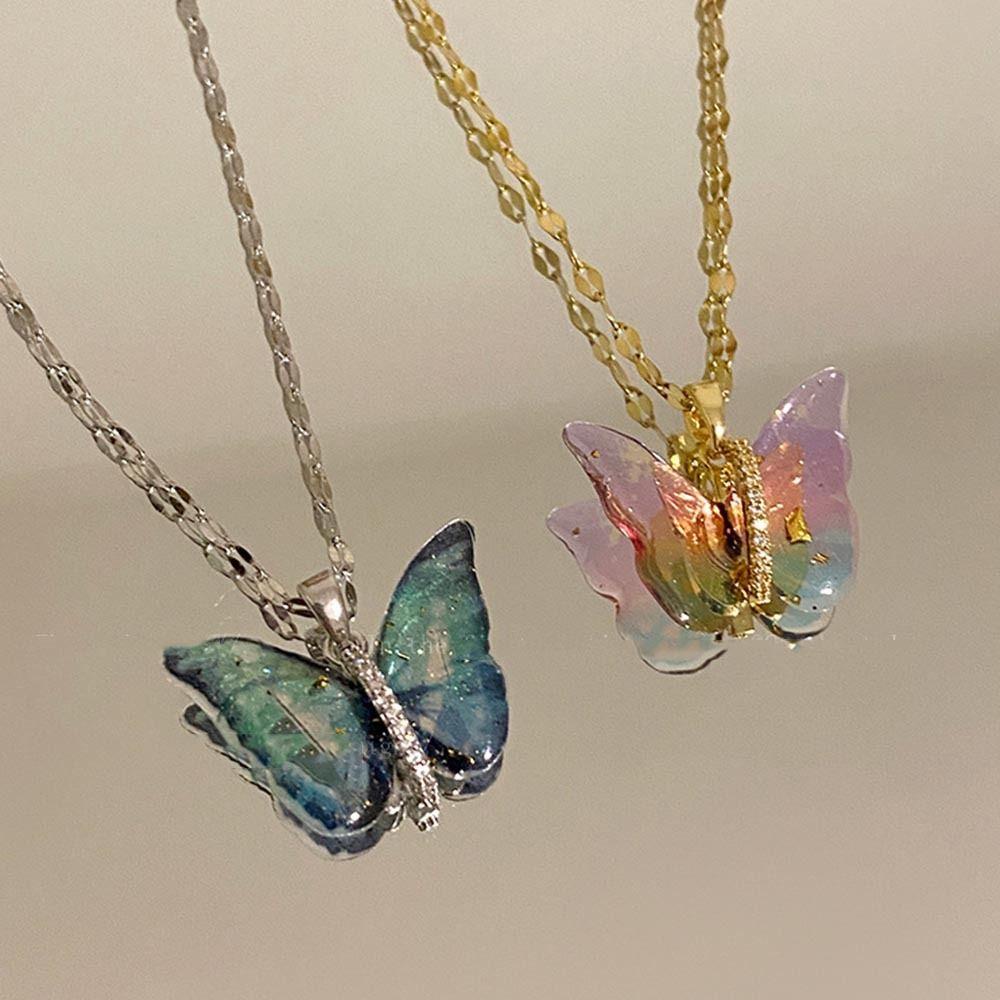 Mxbeauty Kalung Kupu-Kupu Transparan Lucktune Manis Perhiasan Pesta Ins Desain Niche Angin Musim Panas Gaya Korea Necklace