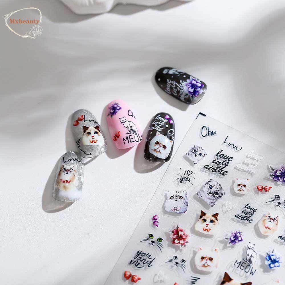 Mxbeauty Kartun Stiker Kuku Fashion Perekat Diri Manicure Aksesoris Kelinci Cinta Hati Beruang Nail Art Dekorasi