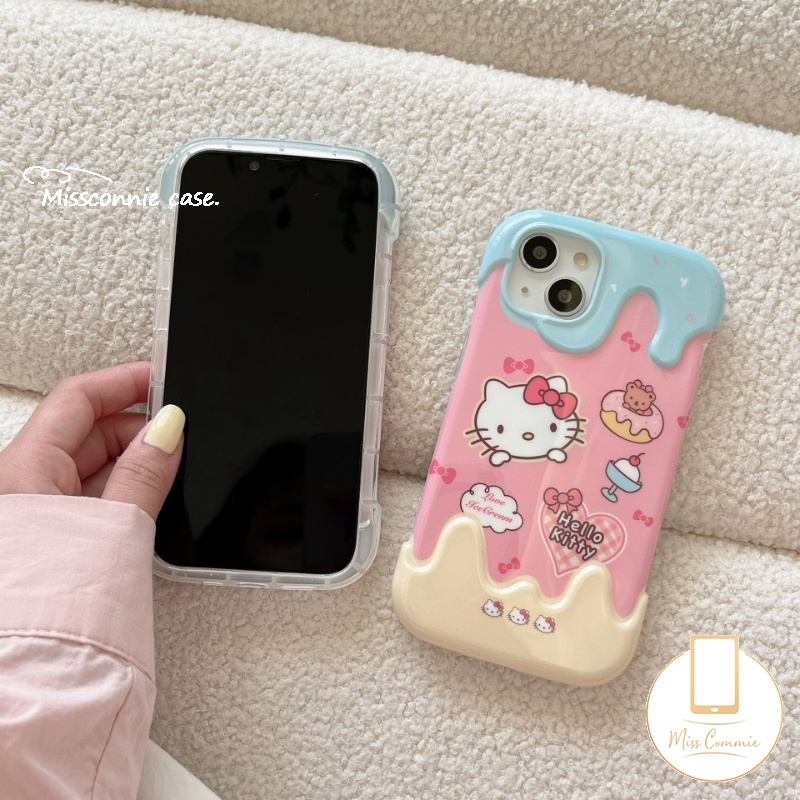 IPHONE Kreatif Permen 3D Ice Cream Case Kompatibel Untuk Iphone11 14 12 13 Pro Max 7Plus XR X XS Max7 8 Plus Kartun Lucu Hello Kitty Cinta Hati Kue Beruang Lembut Tpu Cover