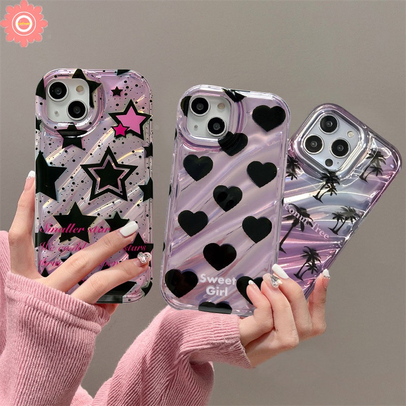 IPHONE Casing Kartu Laser Cinta Hati Bintang Kompatibel Untuk Iphone11 13 14 12 Pro MAX XR 7Plus 78 6 6S Plus X XS MAX SE 2020kreatif 3D Stereo Korgasi Fantasi Pohon Kelapa Soft Cover