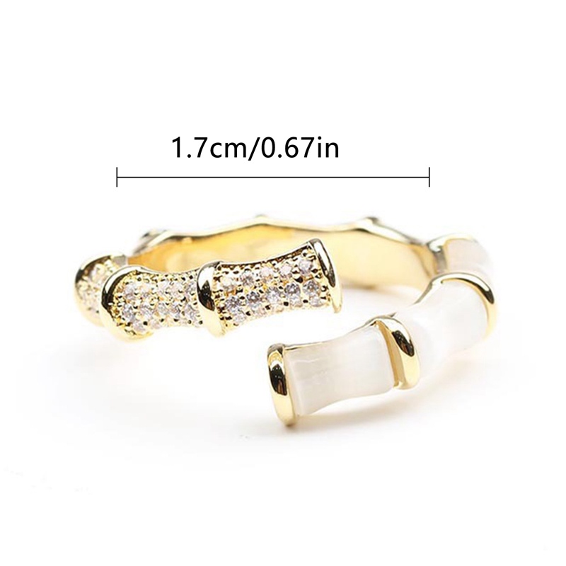 Desain Baru Opals Bamboo Shape Gold Adjustable Open Rings Korea Fashion Perhiasan Pesta Mewah Aksesori Untuk Wanita Gadis Hadiah