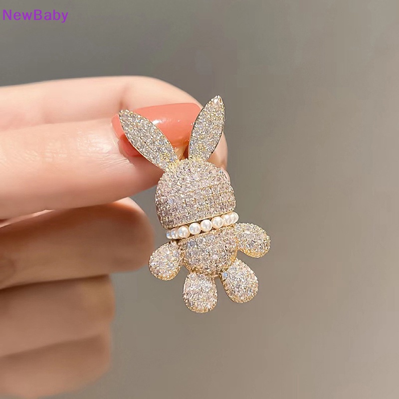Newbaby Mode Baru Kelinci Bros Kristal Berlian Imitasi Mutiara Hewan Kerah Pin Untuk Wanita Jas Mantel Lencana Aksesoris Bros Hadiah ID