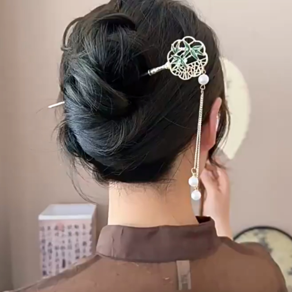 Deartiara Daun Bambu Super Abadi Gaya Kuno Rumbai Jepit Rambut Qipao Hanfu Pan Hair Hairpin Step Shake Hairpin