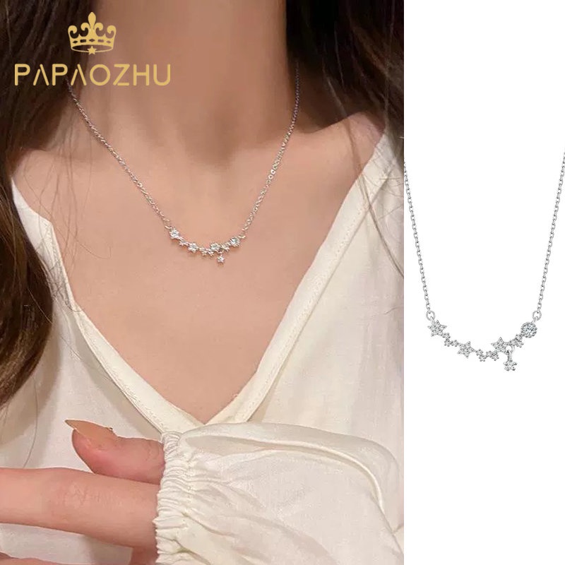 Papaozhu Korea Glitter CZ Zirkon Bunga Liontin Kalung Wanita Perempuan Elegan Foral Choker Necklaces Stylish Sparkling Crystal Neck Jewelry