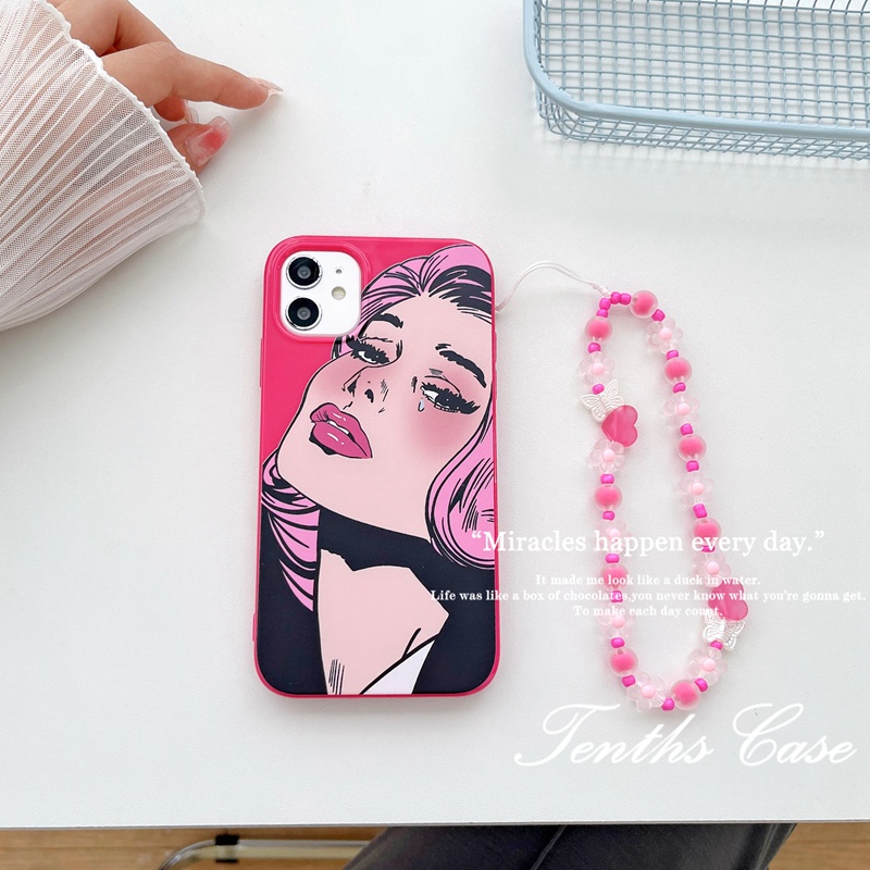 IPHONE Kompatibel Untuk Iphone14 13 12 11 Pro Max X XR Xs Max8 7 6 6s Plus Se2020Sarung Tahan Guncangan Gaya Manis Dan Keren Fashion Girl Pattern Phone Case Dengan Lanyard