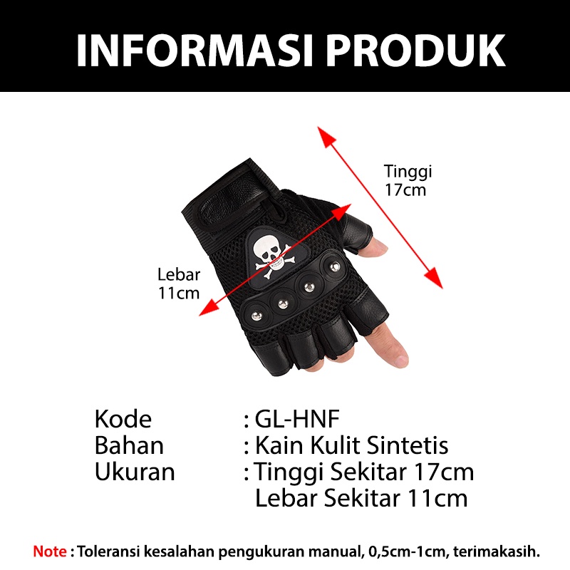 Sarung Tangan Motor Pria Setengah Jari Half Finger Motif Tengkorak Trail Sporty Fitness Gloves Fashion Riding HNF