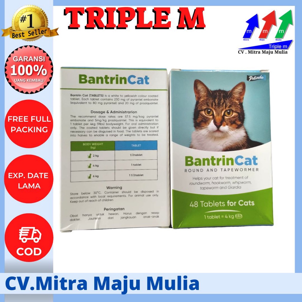 BANTRIN CAT 1 Tablet Obat Cacing Kucing Setara dengan DRONTAL TRIPLE M