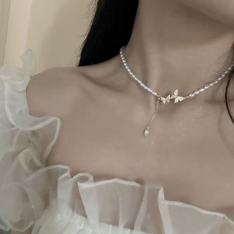 Butterfly Zircon Mutiara Kalung Korea Perhiasan Fashion Zircone Liontin Kalung Klavikula Choker Rantai Untuk Pacar