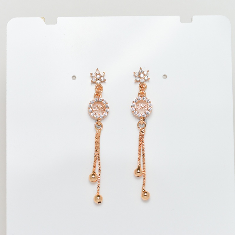 Anting Panjang Wanita Titanium Mewah Berlian LOVE  Emas Tusuk Earing Aksesoris Fashion Perhisan Lapis Emas D307