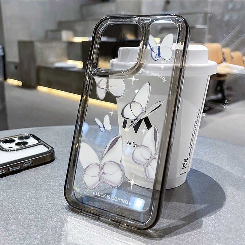 Casing Kupu-Kupu Kristal Untuk IPhone Kompatibel6 7 8 6Plus 7Plus 8Plus 11 14 Pro Max X XS XR 11 12 13 14 Pro Pro Max SE 2020 2022 Plating Electroplated Buttons Shockproof Cover