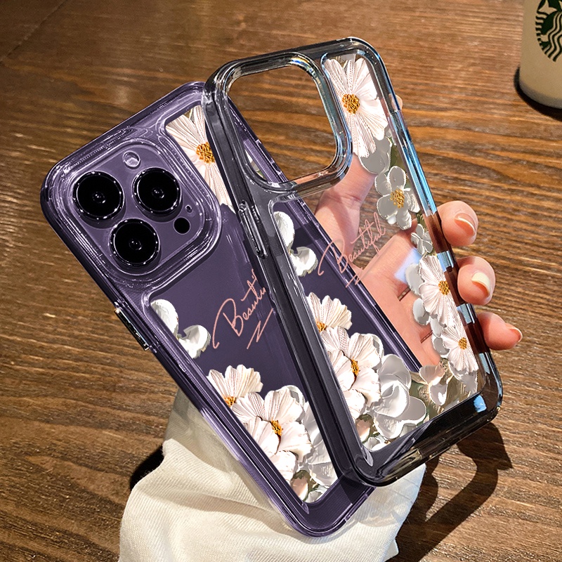 Lukisan Bunga Case Untuk IPhone Kompatibel6 7 8 6Plus 7Plus 8Plus 11 14 Pro Max X XS XR 11 12 13 14 Pro Pro Max SE 2020 2022 Plating Electroplated Buttons Shockproof Cover