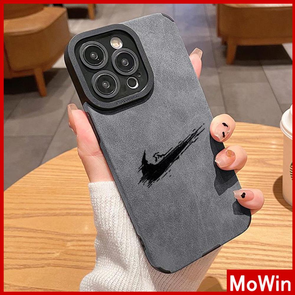 Case iPhone 14 Pro Max iPhone Case Kulit Abu-abu Murid Patch Suede Tahan Guncangan Kamera Sederhana Simbol Yang Benar Kompatibel dengan iPhone 13 Pro max 12 Pro Max 11 xr xs max 7Plus 8Plus