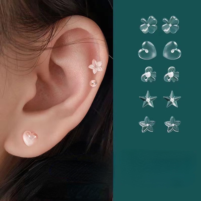 [Fitur] Gaya Sederhana Anti-blocking Anti-Alergi Telinga Aksesoris Perhiasan/Gaya Campur Anting Pejantan Geometris Transparan/Gadis Resin Anting Tak Terlihat Mini Plastik/