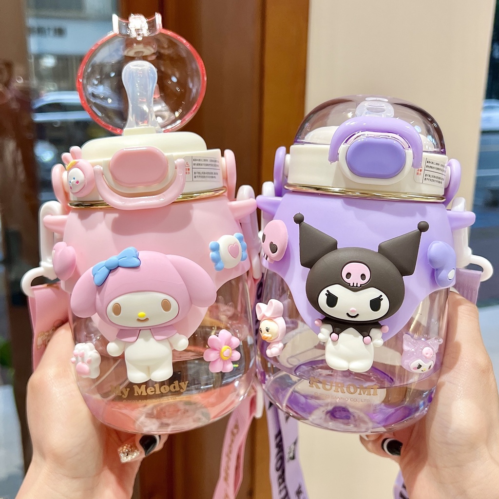 Sanrio Kuromi Cangkir Air Anak Perempuan Cantik Tinggi Lucu Straw Cup Botol Air Khusus Pergi Sekolah