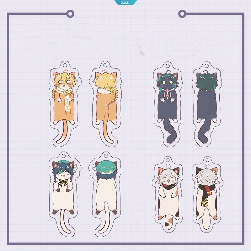 Genshin Impact Pendant Around Cute Meow Venti Klee Xiao Kaedehara Kazuha Aether Dua Sisi Laminasi Siswa Ransel Keychain Charm [ZK]