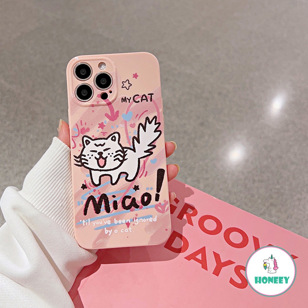 IPHONE Pink Lucu Graffiti Art Meow Anger Cat Phone Case Untuk Iphone14 13 12 11 Pro Max14 Plus Case Lucu Manis Kartun Doodle Cover