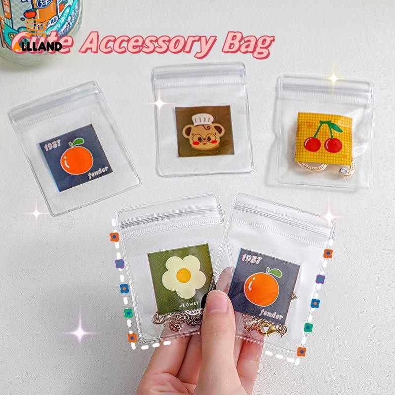 5pcs Korean INS Tas Penyimpanan Perhiasan Transparan/ Paket Penyimpanan Bahan PVC Motif Lucu/ Gelang Anting Plastik Kantong Ziplock Kecil