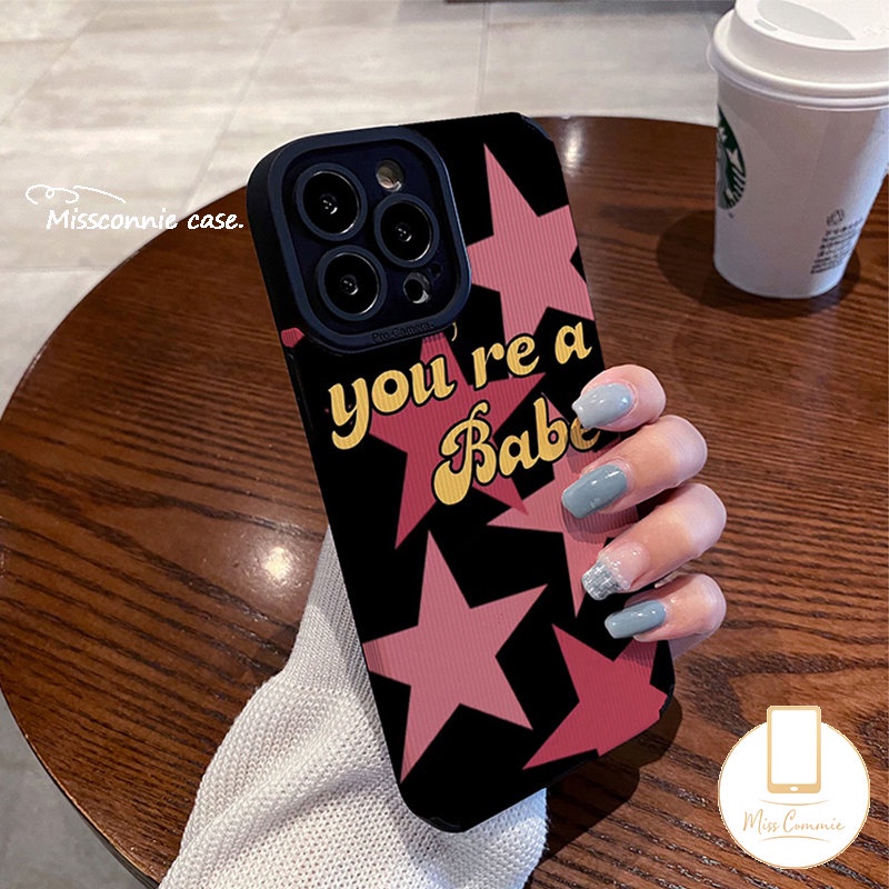 IPHONE Fashion Huruf Pink Star Soft Phone Case Kompatibel Untuk Iphone11 13 14 7Plus XR 12 Pro MAX X7 8 Plus XS MAX Cinta Hati Mewah Tekstur Kulit Shockproof Cover