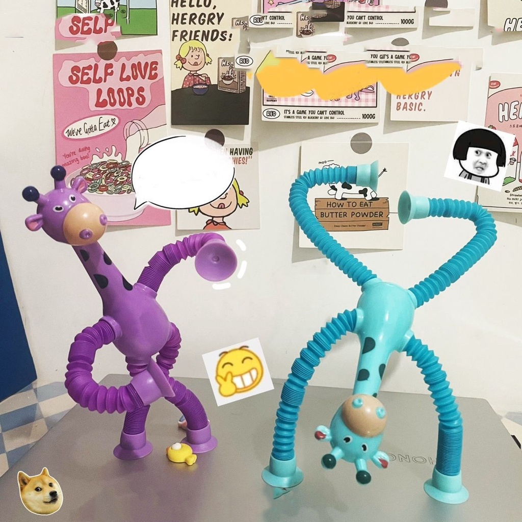 Luminous Pop Tabung Led Telescopic Suction Cup Mainan Anak Telescopic Giraffe Fidget Toys Dewasa Mainan Pencet Pereda Stress
