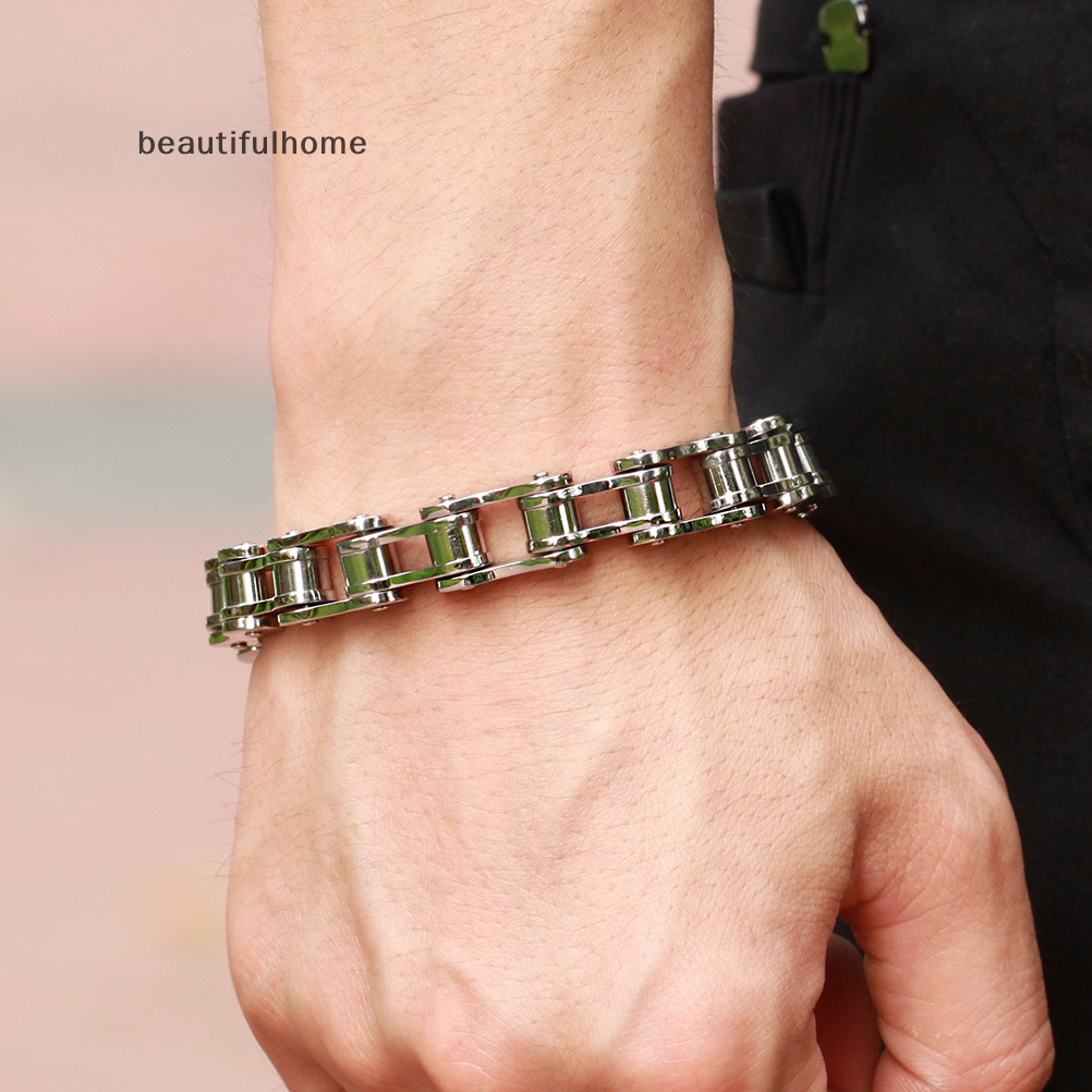 {beautifulhome} Gelang Punk Stainless Steel Pria Biker Sepeda Motor Rantai Bracelets 8.5&quot;.