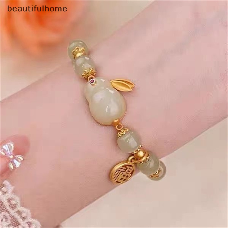 {beautifulhome} Berkah Pasangan Beruntung Kaca Persahabatan Kelinci Gelang fashion Manik Batu Alam Untuk Hadiah Perhiasan Wanita.