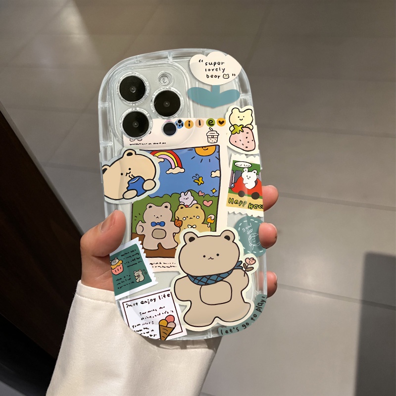 IPHONE Cute Bear Casing Ponsel Transparan Kompatibel Untuk Iphone14 13 12 11 Pro Max XS X XR 8 +7Plus Casing Silikon Lembut Shockproof Cover Cell Precticer