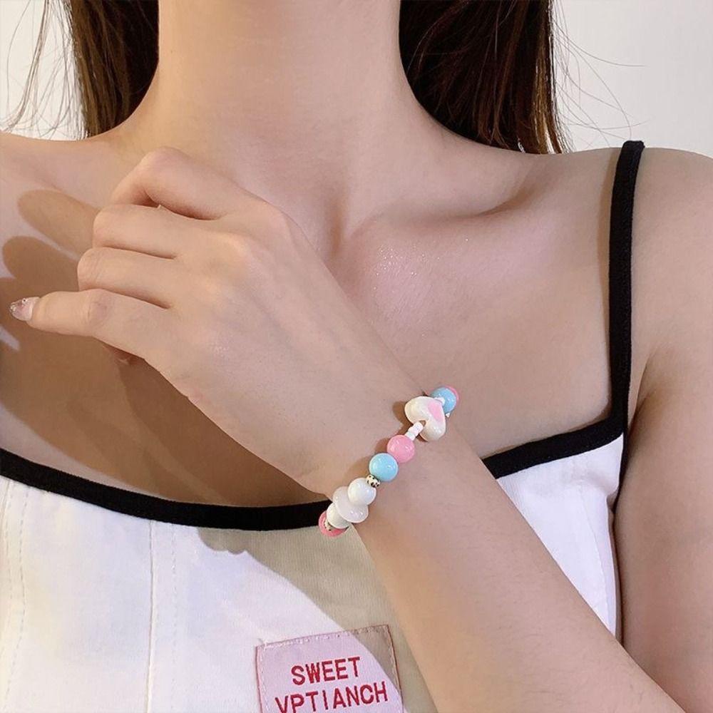 Needway Gelang Warna Permen Lucu Kreatif Perhiasan Aksesoris Dopamin Aksesoris Liuli Fashion Desain Tangan Cincin Bintang Charms Bracelet Untuk Wanita