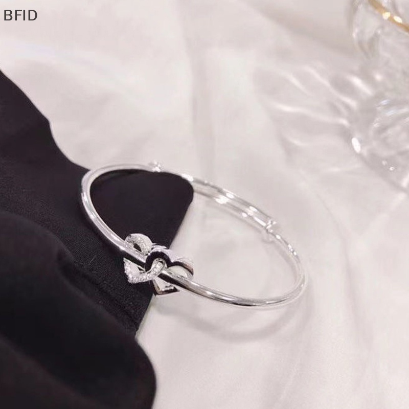 [BFID] Fashion Ganda Hati Adjustable Bangle Fashion Warna Perak Kepribadian Sederhana Gelang Untuk Wanita Gadis Persahabatan Perhiasan Hadiah [ID]