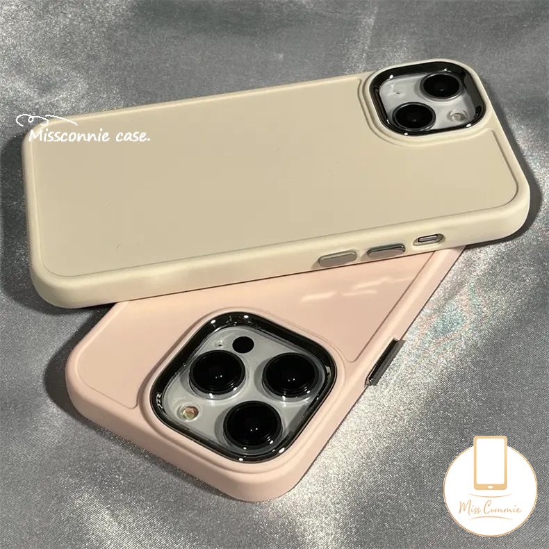 Casing Warna Solid Simple Plating Mewah Kompatibel Untuk IPhone 7plus X XR 11 14 13 12 Pro MAX 7 8 Plus XS MAX Frame Lensa Metal Soft Cover Dengan Braket Kucing Kitty Lucu