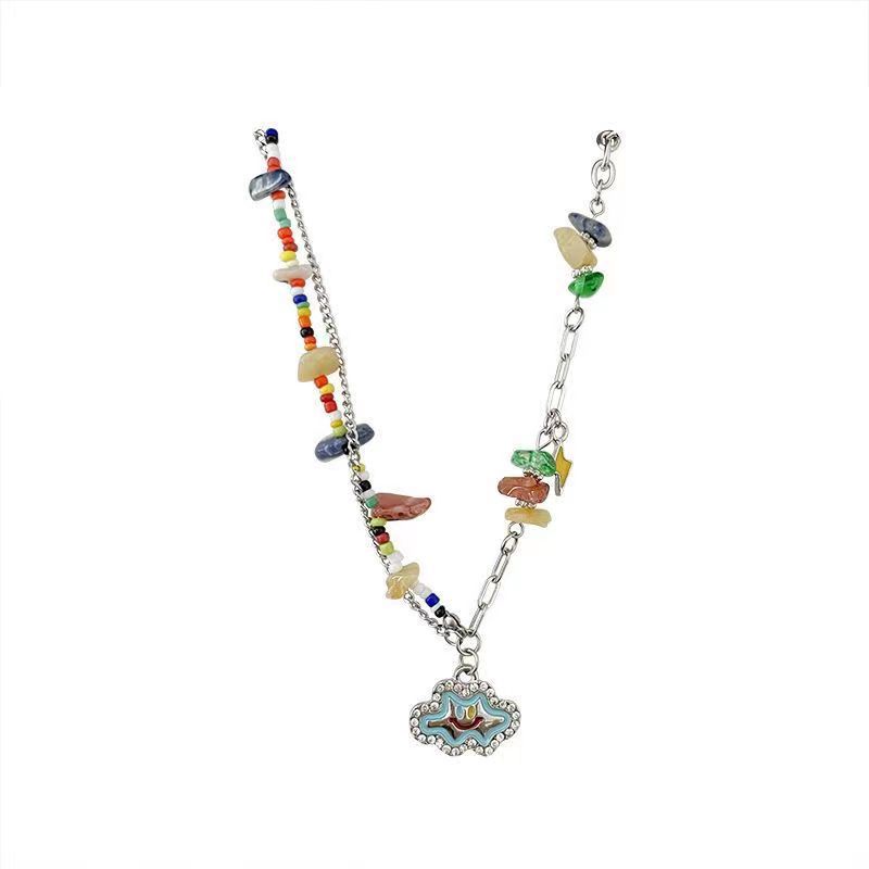 Unik All-Match Kalung Awan Senyum Batu Warna-Warni Perempuan Manis Keren Niche Desain High-End Rantai Klavikula Influ
