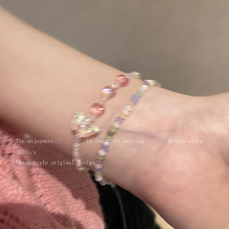 Manik-manik Warna-Warni Akrilik Kupu-Kupu Gelang Perempuan Musim Panas Ins Niche Desain Sederhana Dan Serbaguna Tali Tangan Yang Dapat Disesuaikan Perhiasan Tangan