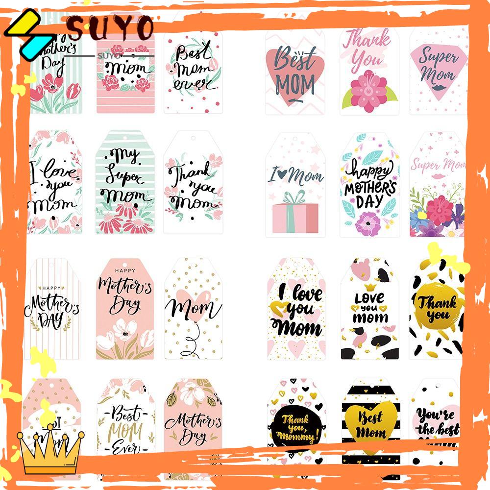 Suyo 60pcs Mother's Day Tag Favors Supplies Colorful Kertas Dekorasi Pembungkus Kado Best Mom Hang Tag