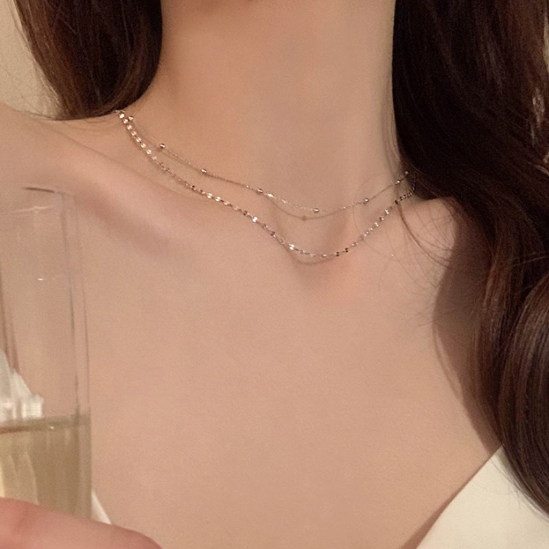 Papaozhu Minimalis S925 Perak Berlapis Ganda Berkilau Link Rantai Kalung Untuk Wanita Perempuan Kasual Sederhana Tulang Selangka Rantai Choker Kalung Perhiasan Aksesoris