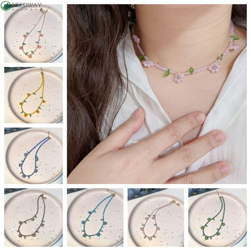 Needway Bunga Choker Kalung Hyaline Indah Liontin Bohemian Korea Daun Y2K Aksesoris Untuk Wanita