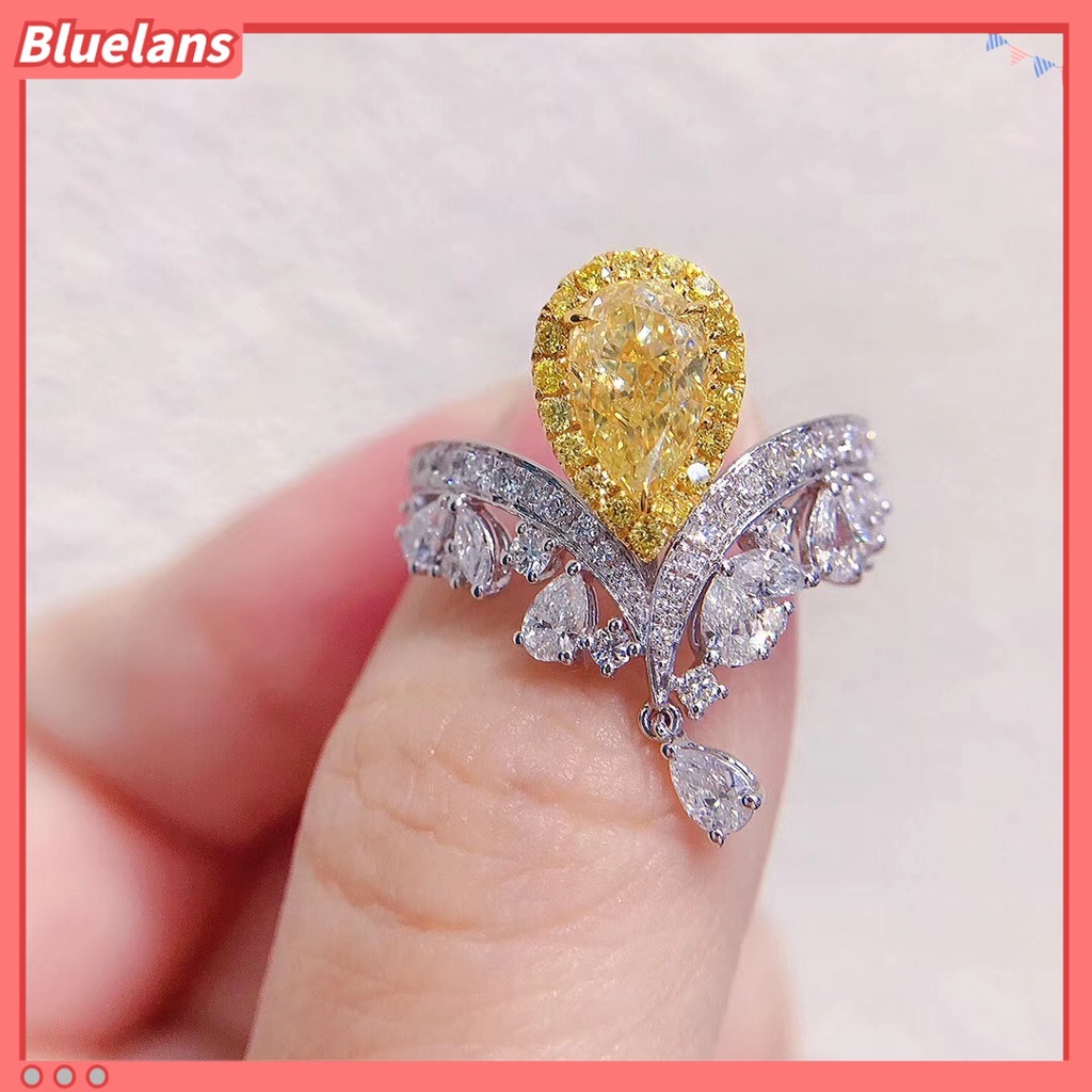 [BLS] Berlian Karbon Tinggi Impor Di Mahkota love crown rings Mewah Dan Briliant Seiko Kuning Berlian Cincin Mulut Hidup